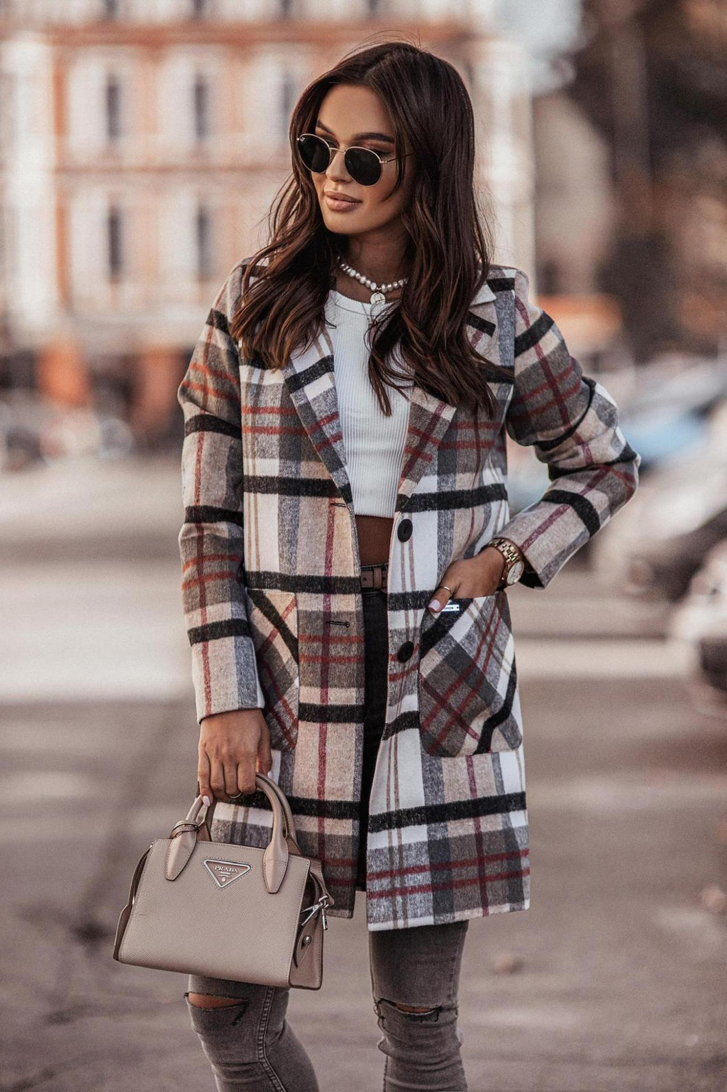 Woolen mid-length lapel single-breasted coat women's clothing