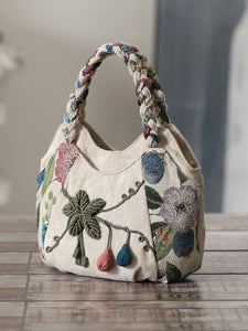 Ethnic style hand-woven canvas bag multi-compartment handbag casual style multi-compartment handbag zipper women's cloth bag