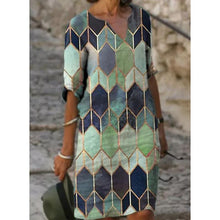 Load image into Gallery viewer, Women&#39;s Explosions Casual Geometric V-neck A-shaped Multicolor Printed Dress Half Length Sleeves Plus Size