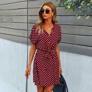 Polka-dot nipped-in dress summer A-line dress