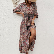 Load image into Gallery viewer, Bohemian Cotton 3/4 Sleeve Waist Casual Resort Beach Dress