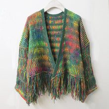 Load image into Gallery viewer, Loose hand-woven rainbow fringed knitted cardigan autumn and winter short sweater coat