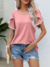 Load image into Gallery viewer, Summer new round neck fringed tulip sleeve T-shirt casual top woman