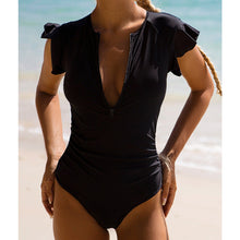 Load image into Gallery viewer, One-piece swimsuit solid color ruffles half pack beach resort swimwear bikini