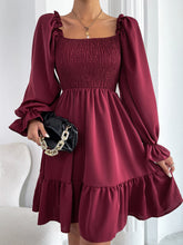 Load image into Gallery viewer, Pullover Square Neck Long Sleeve Ruffle high waist tight temperament commuter dress women