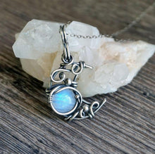 Load image into Gallery viewer, Retro Bohemian wind moon light stone necklace with wire wound hollow Moon Pendant