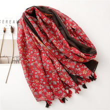 Load image into Gallery viewer, Women&#39;s cotton and linen feel flower scarf spring, summer and autumn shade shawl soft temperament