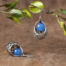 Load image into Gallery viewer, Ethnic Style Earrings Blue Agate Silver Earrings Retro Tibetan Style with Cheongsam Sterling Silver Earrings