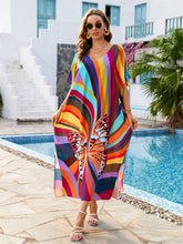 Load image into Gallery viewer, Cotton Colorful Stripe Butterfly Print Beach Coverup Robe Style Holiday Sunscreen Shirt Swimwear Coverup