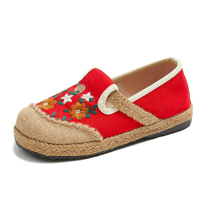 spring embroidered shoes flat-heeled, low-cut embroidered shallow shoes, literary and ethnic style women's shoes linen casual shoes