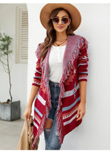 Load image into Gallery viewer, Autumn and Winter Loose Hooded Long Sweater Coat Tassel Geometric Jacquard Sweater Cardigan