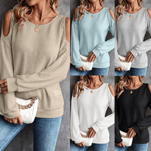 Load image into Gallery viewer, Autumn and Winter New Off-the-shoulder Buttons Loose Long-sleeved T-shirt Tops