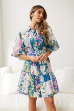 Load image into Gallery viewer, Bohemian Printed Short Skirt Lantern Short Sleeved Belt Single Breasted A-line Dress