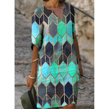 Load image into Gallery viewer, Women&#39;s Explosions Casual Geometric V-neck A-shaped Multicolor Printed Dress Half Length Sleeves Plus Size