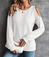 Load image into Gallery viewer, Autumn and Winter New Off-the-shoulder Buttons Loose Long-sleeved T-shirt Tops