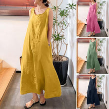 Load image into Gallery viewer, Summer New Cotton and Hemp Simple Style Loose Pocket Round Neck Style Sleeveless Long Sling Dress