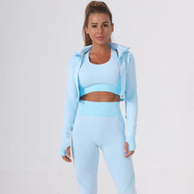 Load image into Gallery viewer, Seamless yoga exercise suit hip lift elastic fitness suit zipper top Sweatshirt three piece women&#39;s suit