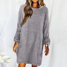 Load image into Gallery viewer, New autumn and winter solid color comfortable plush long sleeve round neck loose dress