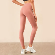 Load image into Gallery viewer, Spliced pocket size double-sided nylon high elastic sports high waist hip tight yoga pants women.