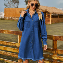 Load image into Gallery viewer, New Vintage Wash Denim Loose Relaxed Long Sleeve Ragged Dress