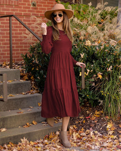 Autumn New Women Elegant Retro French Round Neck High Waist Dress Skirt