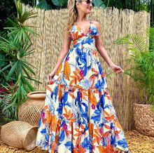 Load image into Gallery viewer, Womenswear fashion print sexy dress slip deep V sleeveless backless maxi dress