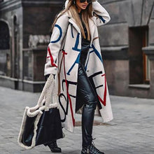 Load image into Gallery viewer, Autumn and winter new casual loose Large Print lettered tweed Lapel coat