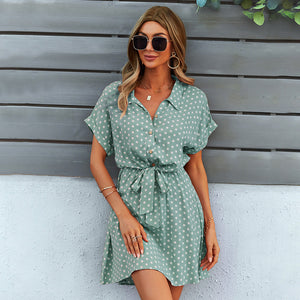 Polka-dot nipped-in dress summer A-line dress