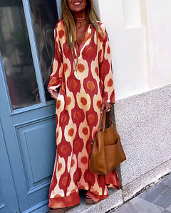 Summer New Fashion Print V-Neck Long Dress