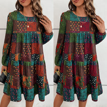 Load image into Gallery viewer, Women&#39;s Round Neck Fashion Casual Long-sleeved A-print Dress