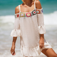 Load image into Gallery viewer, Holiday Suspenders Sun-protective Clothing Crocheted Lace Shoulder Dress Casual Short Solid Color Sunscreen Beach Skirt