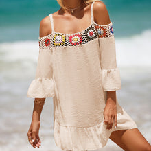 Load image into Gallery viewer, Holiday Suspenders Sun-protective Clothing Crocheted Lace Shoulder Dress Casual Short Solid Color Sunscreen Beach Skirt