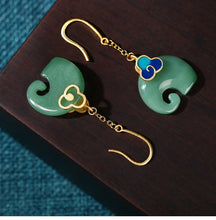 Load image into Gallery viewer, Gold-plated cold enamel Xiangyun elephant imitation Hetian jade vintage cheongsam wind earrings earrings earrings jade jewelry