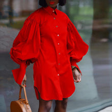 Load image into Gallery viewer, Loose Puff Sleeve Solid Color Lapel Long Sleeve Shirt Dress