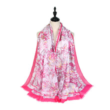 Load image into Gallery viewer, Autumn and winter new satin printing spring orchid autumn chrysanthemum outdoor ladies warm shawl scarf