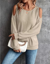 Load image into Gallery viewer, Autumn and Winter New Off-the-shoulder Buttons Loose Long-sleeved T-shirt Tops