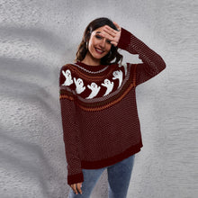 Load image into Gallery viewer, Halloween Ghost Vintage Polka Dot Long Sleeve Knitted Sweater Women&#39;s Loose Wear