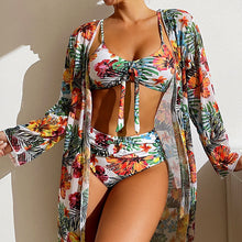 Load image into Gallery viewer, Swimsuit long sleeve blouse, split three-piece set printed sexy swimsuit women