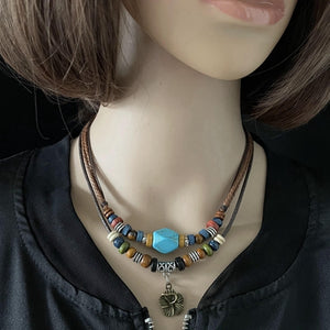 Turquoise Multi-layer Clavicle Chain Ethnic Retro Decoration Girls Cotton and Linen Accessories