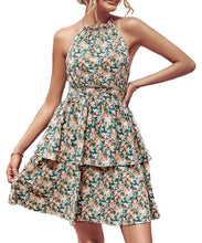 Load image into Gallery viewer, Härneck backless print sleeveless dress