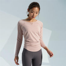 Load image into Gallery viewer, Autumn yoga clothes ladies loose mesh stitching long sleeve fitness clothes sports jacket running quick-drying breathable T-shirt.
