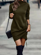 Load image into Gallery viewer, Solid color new high neck long sleeves crossover hem short fashion dress