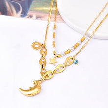Load image into Gallery viewer, Good Night Moon Collar Chain Pearl Star Double Layer Pendant Necklace
