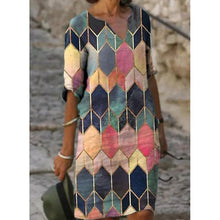 Load image into Gallery viewer, Women&#39;s Explosions Casual Geometric V-neck A-shaped Multicolor Printed Dress Half Length Sleeves Plus Size