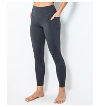 Load image into Gallery viewer, Spliced pocket size double-sided nylon high elastic sports high waist hip tight yoga pants women.