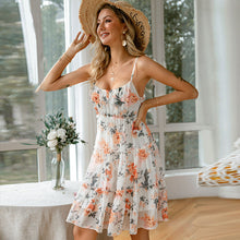 Load image into Gallery viewer, Printed lace-up backless slim suspender dress sweet summer holiday chiffon dress