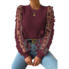 Load image into Gallery viewer, Women&#39;s Mesh Small Flower Chiffon Shirt, Women&#39;s Spring/summer Round Neck Slimming Pullover Long Sleeved Top