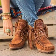 Load image into Gallery viewer, New winter products comfortable thick-soled fringed lace-up women&#39;s short boots snow boots