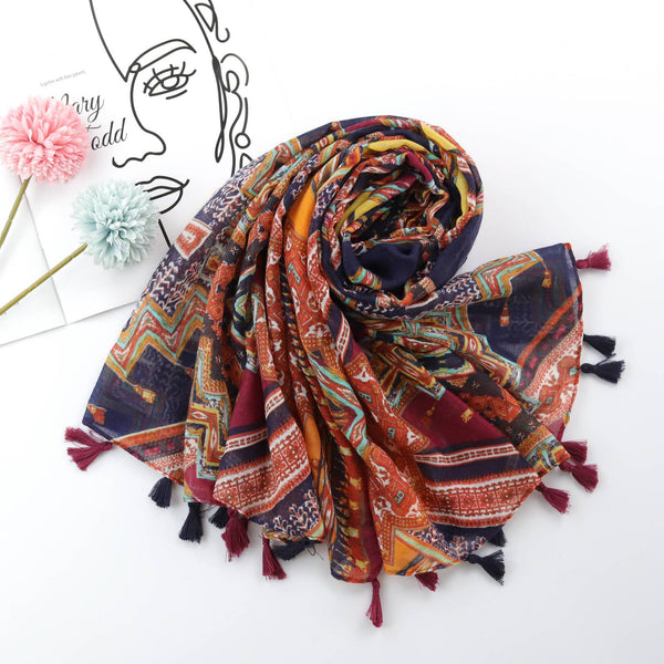 Spring and summer national totem printing long scarf encryption Bali yarn scarf ladies travel sunscreen towel