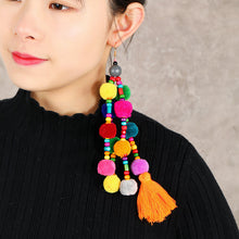 Load image into Gallery viewer, Retro national style contrast color pommel Earrings exaggerated personality Bohemian holiday long tassel temperament Earrings women